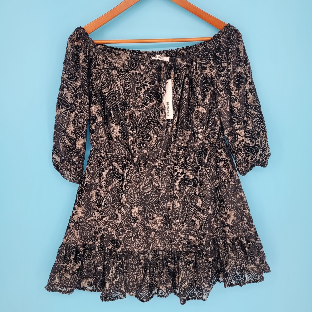 NWT BB Dakota x Steve Madden Paisley Print Boho Long Sleeve Mini Dress M floral